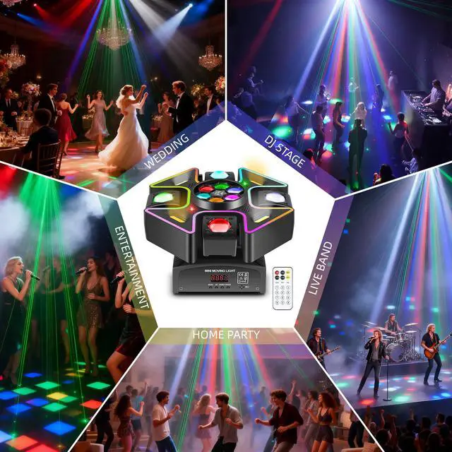 Alt view image 7 of 7 - Moving Head DJ Lights,120W LED Stage Light with RGB Light Strip Feature 4 Arms Beam,Bee-Eyes Effect,Luces DJ Profesional Supports Starlight,Sound Activated