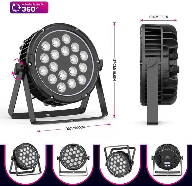Alt view image 5 of 7 - Waterproof LED Par Light 18X18W RGBW IP67 Stage Light, DMX512 Sound Activated LED Stage Lights for Outdoor Club KTV Music Show Wedding Christmas Church Stage