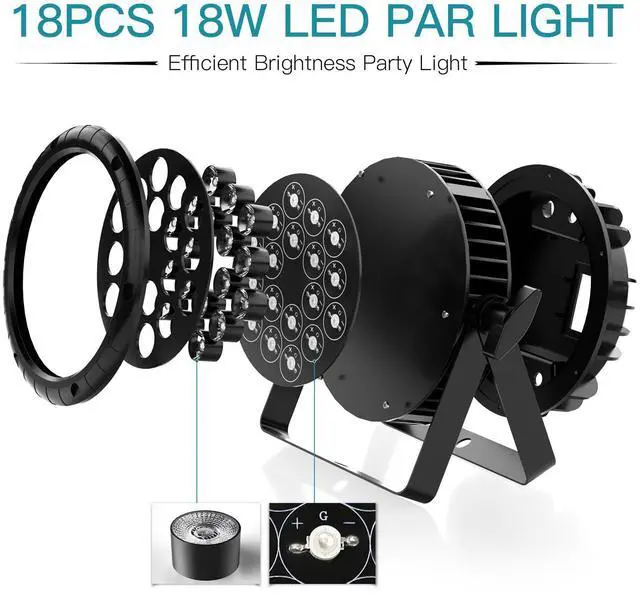 Alt view image 4 of 7 - Waterproof LED Par Light 18X18W RGBW IP67 Stage Light, DMX512 Sound Activated LED Stage Lights for Outdoor Club KTV Music Show Wedding Christmas Church Stage
