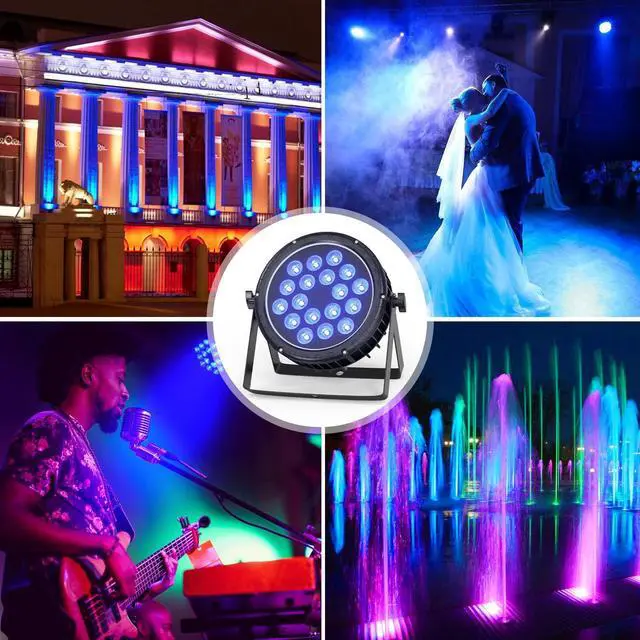 Alt view image 7 of 7 - Waterproof LED Par Light 18X18W RGBW IP67 Stage Light, DMX512 Sound Activated LED Stage Lights for Outdoor Club KTV Music Show Wedding Christmas Church Stage