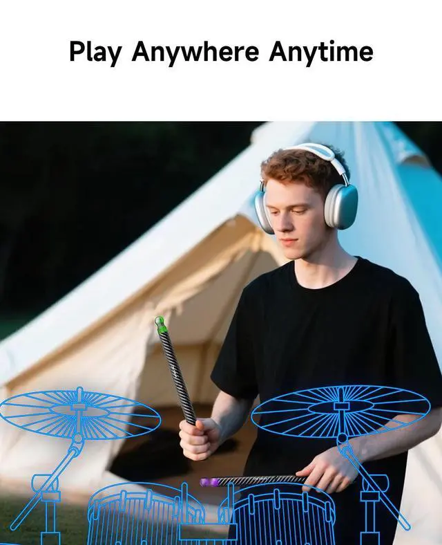 Alt view image 3 of 7 - Upgraded Air Drumsticks with Speaker, Virtual Drum Sticks, Electronic Drum Set & Pedals & Bluetooth Adapter & 8 Sounds, 3D Motion Sensing RGB, for Home & Party Adults, Kids (Carbon Fiber Black)