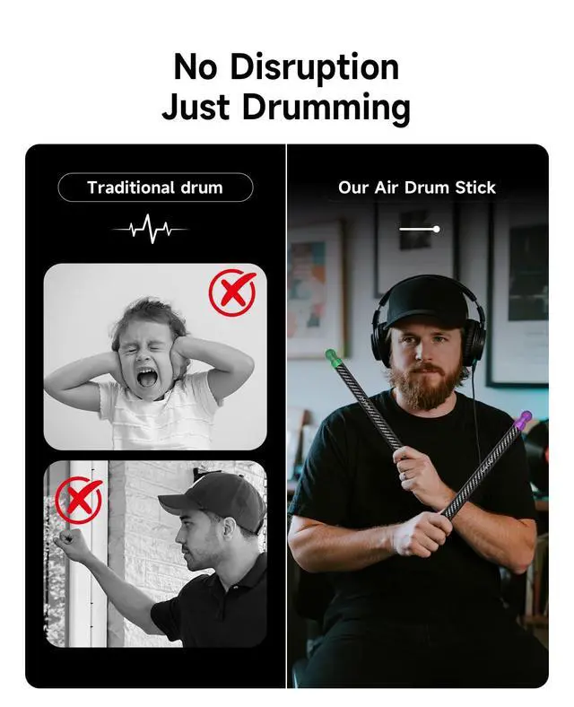 Alt view image 4 of 7 - Upgraded Air Drumsticks with Speaker, Virtual Drum Sticks, Electronic Drum Set & Pedals & Bluetooth Adapter & 8 Sounds, 3D Motion Sensing RGB, for Home & Party Adults, Kids (Carbon Fiber Black)