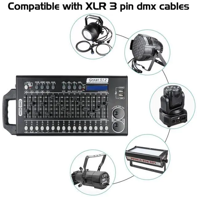 Alt view image 4 of 7 - DMX 512 Stage Light Controller - 512 Channel DMX Lights Controller with Built-in Program and RDM Dip Switch Function