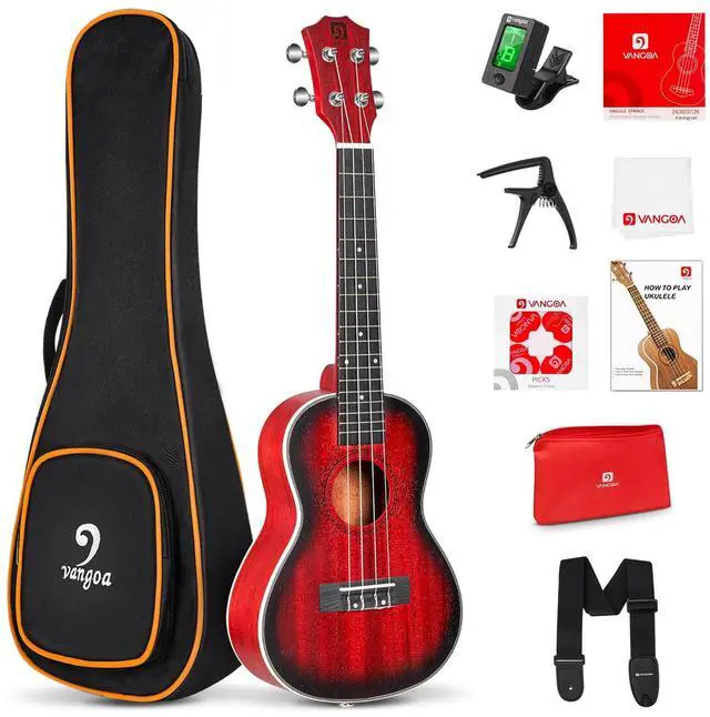 Main image of Tenor Ukulele for Beginners, 26 Inch Ukulele Kit Mahogany Bundle Professional Hawaiian Starter Uke Kit with Gig Bag, Red