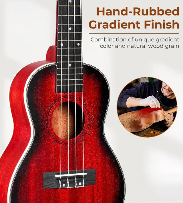 Alt view image 2 of 7 - Tenor Ukulele for Beginners, 26 Inch Ukulele Kit Mahogany Bundle Professional Hawaiian Starter Uke Kit with Gig Bag, Red