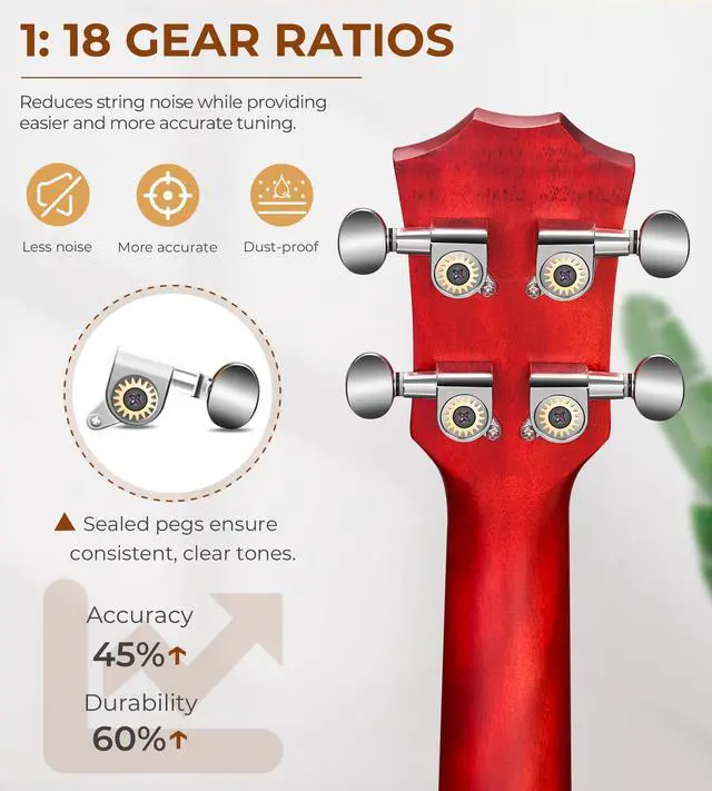 Alt view image 3 of 7 - Tenor Ukulele for Beginners, 26 Inch Ukulele Kit Mahogany Bundle Professional Hawaiian Starter Uke Kit with Gig Bag, Red