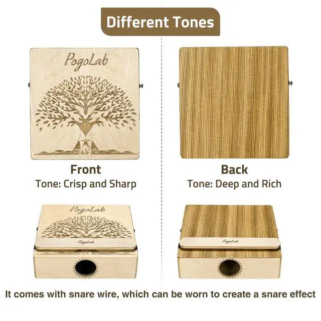 Alt view image 3 of 7 - Portable Cajon, Multi-Tone Travel Drum Box with Storage Bag & Detachable Snare Drum Strap, Exquisite Carved Patterns, Beautiful Percussion Instrument Gift