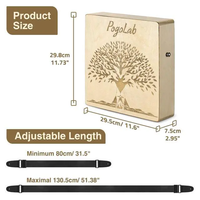 Alt view image 6 of 7 - Portable Cajon, Multi-Tone Travel Drum Box with Storage Bag & Detachable Snare Drum Strap, Exquisite Carved Patterns, Beautiful Percussion Instrument Gift