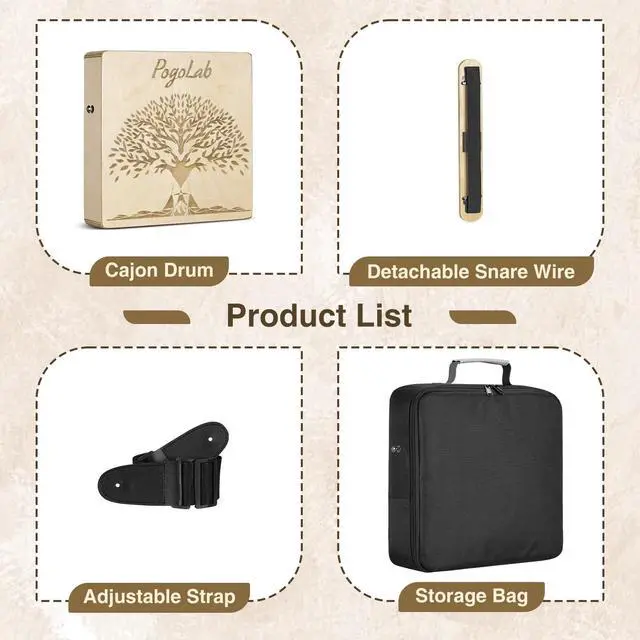 Alt view image 7 of 7 - Portable Cajon, Multi-Tone Travel Drum Box with Storage Bag & Detachable Snare Drum Strap, Exquisite Carved Patterns, Beautiful Percussion Instrument Gift