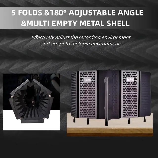 Alt view image 5 of 7 - Microphone Isolation Shield with Pop Filter & Stand and Phone Clip, Foldable Triple Layer Sound Proofing, Studio Mic Cover for Recording, Podcasting, Streaming, Singing, YouTube Videos Red