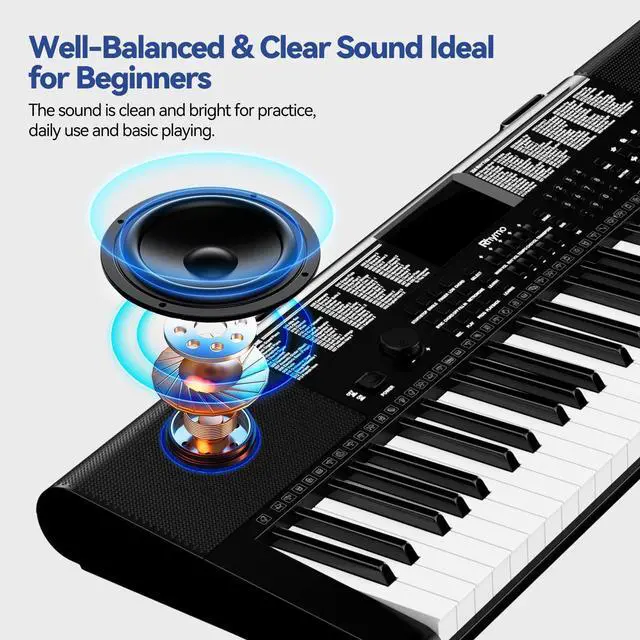 Alt view image 3 of 6 - Keyboard Piano 61 Keys, Electric Piano Keyboard Kit with 255 Voices, 255 Rhythms, Powered by Power Adapter or Battery with LCD Display, Includes Sheet Music Stand, Piano Note Stickers, Earbuds (BLACK)