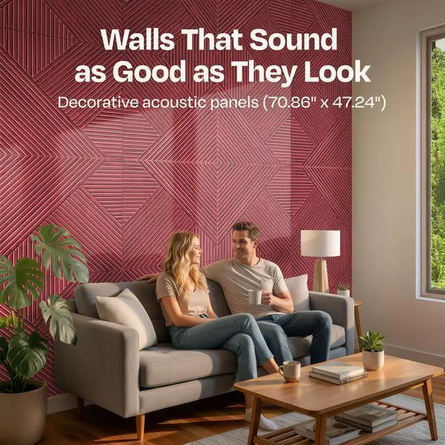 Alt view image 2 of 7 - XL Acoustic Wall Panels 6-Pack Decorative Acoustic Panels High Density Sound Absorbing Wall Art 70.86X47.24 Inches with Self-adhesive for Studio Home and Office - Cherry Wood Finish