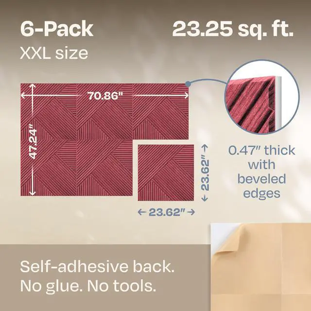 Alt view image 3 of 7 - XL Acoustic Wall Panels 6-Pack Decorative Acoustic Panels High Density Sound Absorbing Wall Art 70.86X47.24 Inches with Self-adhesive for Studio Home and Office - Cherry Wood Finish
