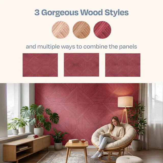 Alt view image 7 of 7 - XL Acoustic Wall Panels 6-Pack Decorative Acoustic Panels High Density Sound Absorbing Wall Art 70.86X47.24 Inches with Self-adhesive for Studio Home and Office - Cherry Wood Finish