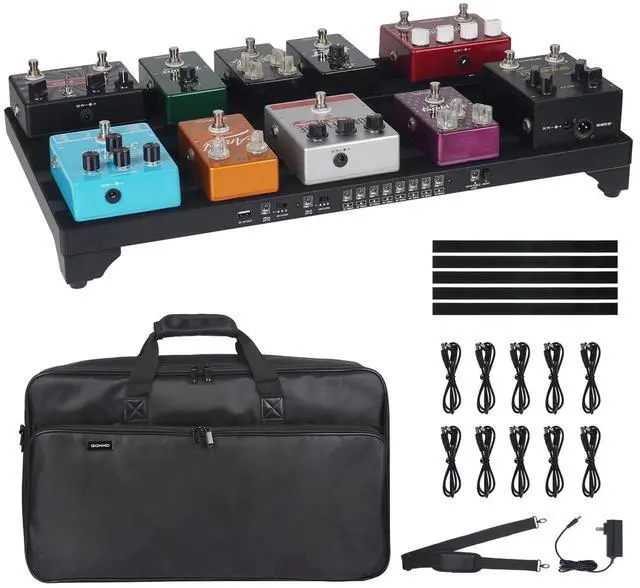 Main image of 22" x 12.5" Guitar Pedal Board with Built-in Power Supply | 10 DC Outputs, 9/12/18V, Includes Mounting Tapes, Lightweight
