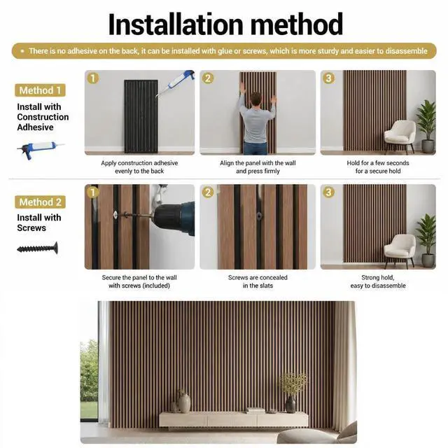 Alt view image 4 of 6 - Large Wood Slat Acoustic Panels for Wall Sound Proof Panels for Wall Decor 47.2 x 23.6 x 0.4 Inch Wood Veneer Panels for Bedroom Home Studio Office (Walnut, 5 Pack)