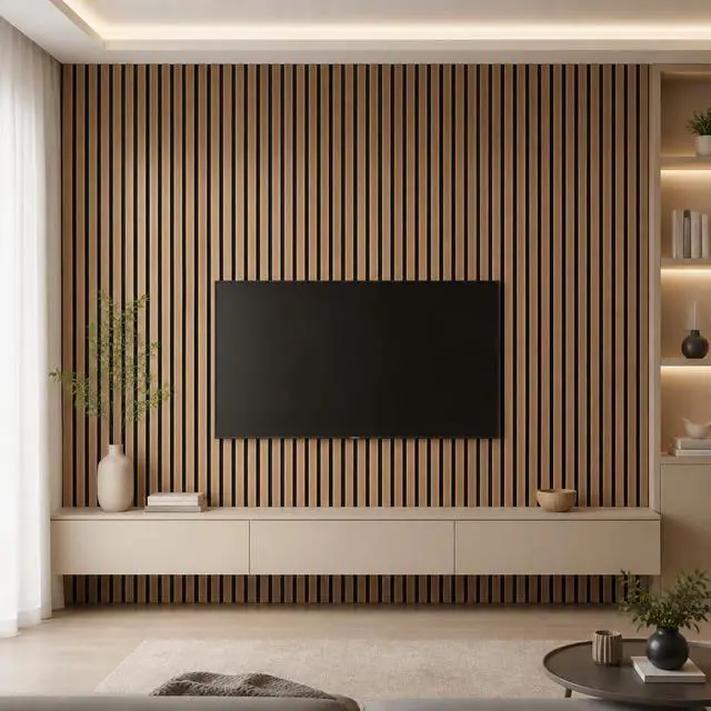 Alt view image 5 of 6 - Large Wood Slat Acoustic Panels for Wall Sound Proof Panels for Wall Decor 47.2 x 23.6 x 0.4 Inch Wood Veneer Panels for Bedroom Home Studio Office (Walnut, 5 Pack)