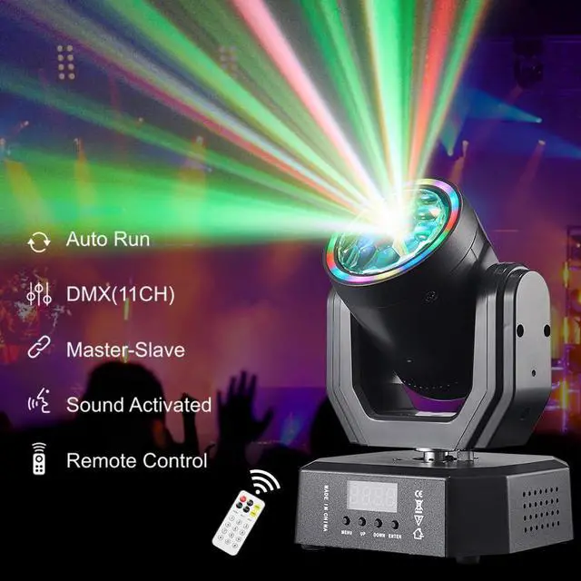 Alt view image 4 of 7 - Mini Moving Head Light, 30W Compact Led DJ Stage Lights Moving Head Beam Spot with Halo Effects, Remote/ DMX512/ Sound Control for Wedding DJ Party Disco Club Small Venues