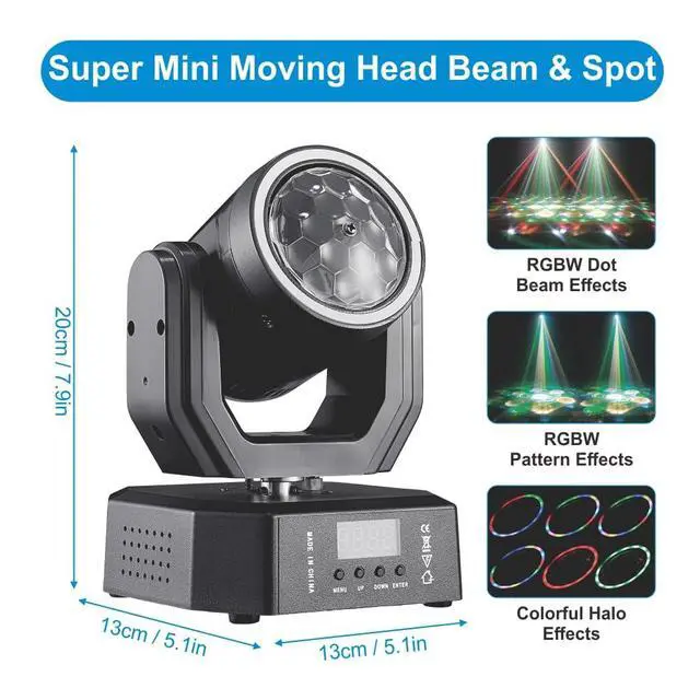 Alt view image 6 of 7 - Mini Moving Head Light, 30W Compact Led DJ Stage Lights Moving Head Beam Spot with Halo Effects, Remote/ DMX512/ Sound Control for Wedding DJ Party Disco Club Small Venues