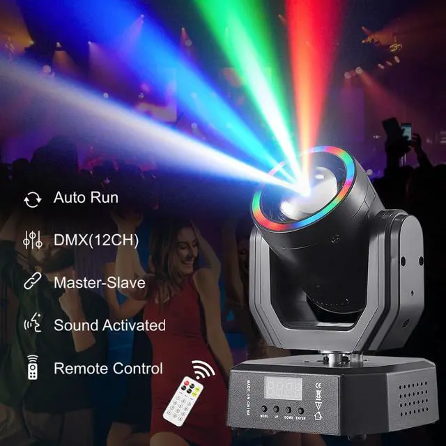 Alt view image 4 of 7 - Mini Moving Head Light, 30W Compact Led DJ Stage Lights Moving Head Beam with Halo Effects, Remote/ DMX512/ Sound Control for Wedding DJ Party Disco Club Small Venues