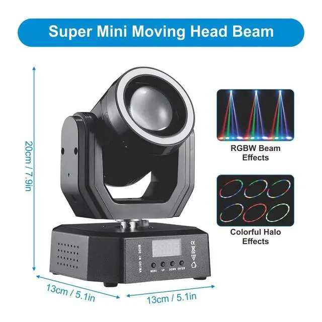 Alt view image 6 of 7 - Mini Moving Head Light, 30W Compact Led DJ Stage Lights Moving Head Beam with Halo Effects, Remote/ DMX512/ Sound Control for Wedding DJ Party Disco Club Small Venues