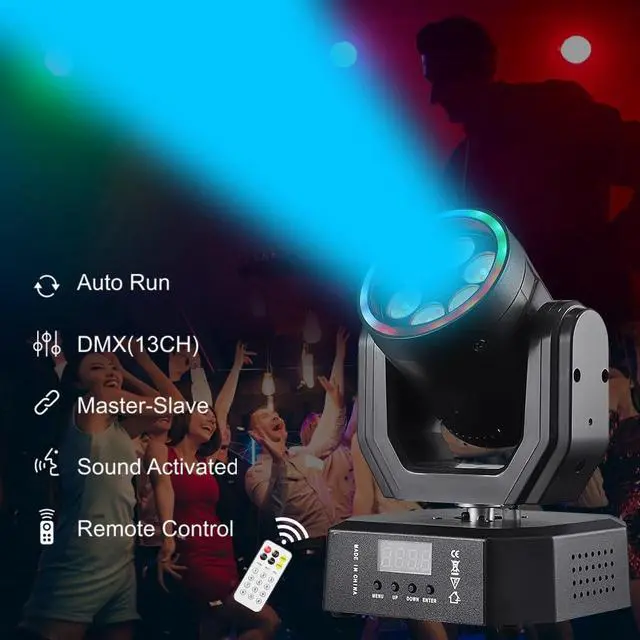 Alt view image 4 of 7 - Mini Moving Head Light, 30W Compact Led DJ Stage Lights Moving Head Wash with Halo Effects, Remote/ DMX512/ Sound Control for Wedding DJ Party Disco Club Small Venues