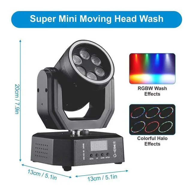 Alt view image 6 of 7 - Mini Moving Head Light, 30W Compact Led DJ Stage Lights Moving Head Wash with Halo Effects, Remote/ DMX512/ Sound Control for Wedding DJ Party Disco Club Small Venues