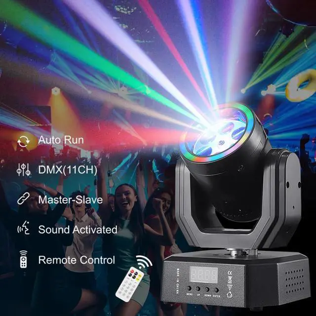 Alt view image 4 of 7 - Mini Moving Head Light, 30W Compact Led DJ Stage Lights Moving Head Bee-Eyes with Halo Effects, Remote/ DMX512/ Sound Control for Wedding DJ Party Disco Club Small Venues