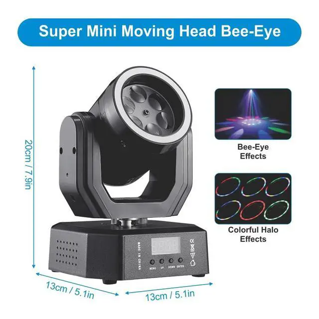Alt view image 6 of 7 - Mini Moving Head Light, 30W Compact Led DJ Stage Lights Moving Head Bee-Eyes with Halo Effects, Remote/ DMX512/ Sound Control for Wedding DJ Party Disco Club Small Venues