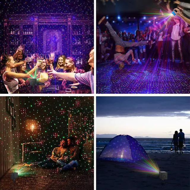 Alt view image 4 of 7 - Mini Portable Cordless Laser Lights Rechargeable RGB Stars Patterns GOBO Projector Sound Activated Music DJ Party Lights for Outdoor Travel Camping Disco Live Show Home Dance