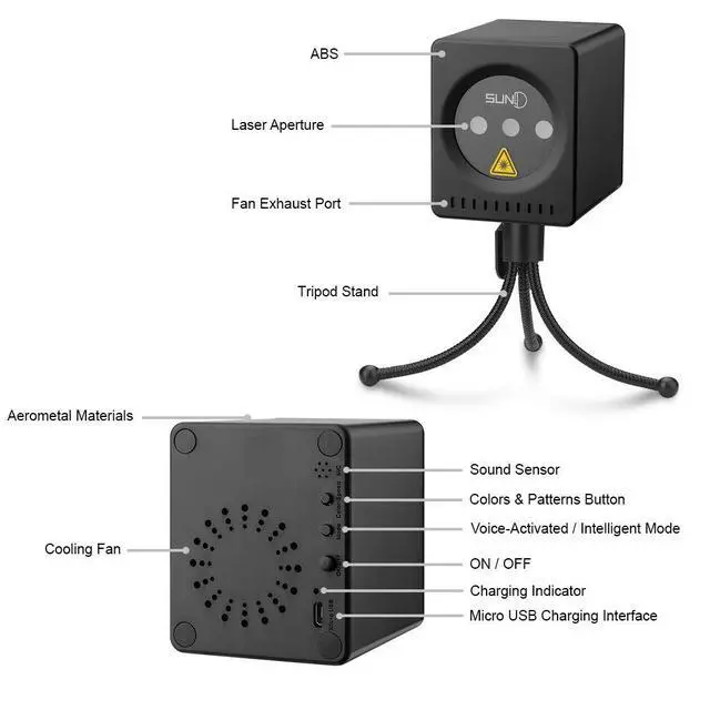 Alt view image 7 of 7 - Mini Portable Cordless Laser Lights Rechargeable RGB Stars Patterns GOBO Projector Sound Activated Music DJ Party Lights for Outdoor Travel Camping Disco Live Show Home Dance