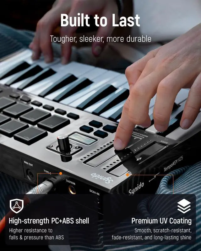 Alt view image 4 of 7 - 25 Key USB MIDI Keyboard Controller with 8 Drum Pads, Professional Mini Midi Keyboard with OLED Screen, Beat Maker Machine for Music Production, Black, TempoKey K25
