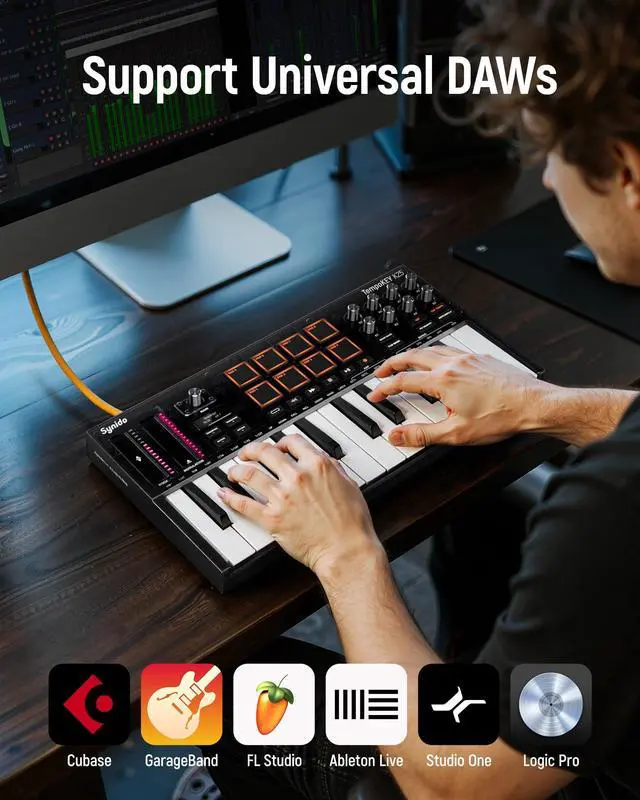 Alt view image 7 of 7 - 25 Key USB MIDI Keyboard Controller with 8 Drum Pads, Professional Mini Midi Keyboard with OLED Screen, Beat Maker Machine for Music Production, Black, TempoKey K25