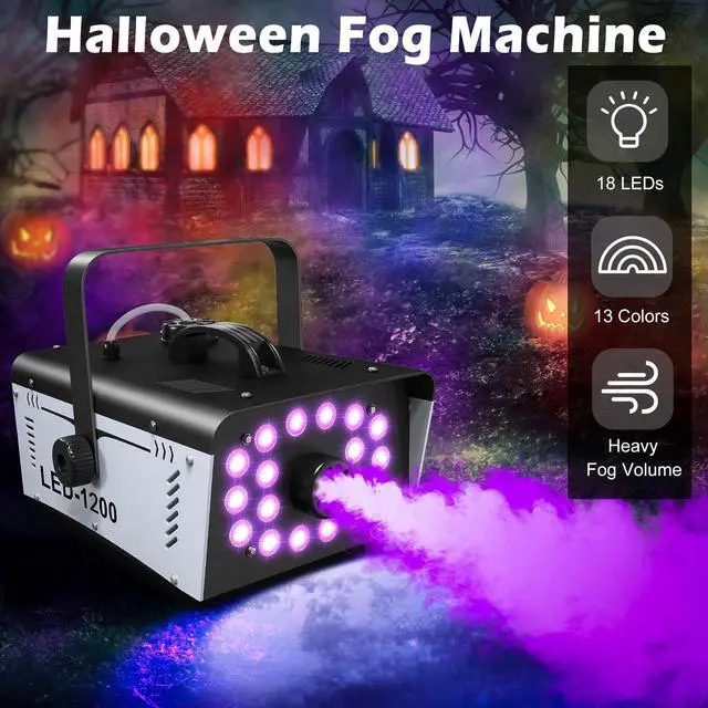 Alt view image 2 of 7 - 1200W Fog Machine Halloween Outdoor, 18 Lights 6000 CFM Smoke Machine Fog | Indoor Fog Machine with Remote for Wedding Party DJ Disco