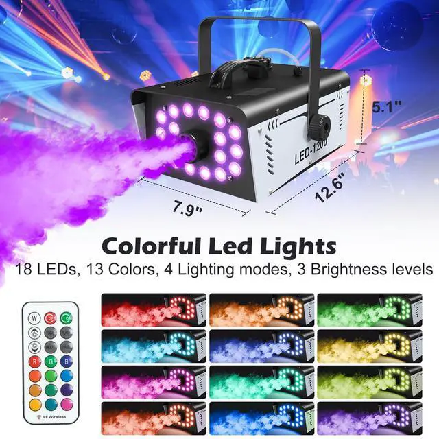 Alt view image 5 of 7 - 1200W Fog Machine Halloween Outdoor, 18 Lights 6000 CFM Smoke Machine Fog | Indoor Fog Machine with Remote for Wedding Party DJ Disco