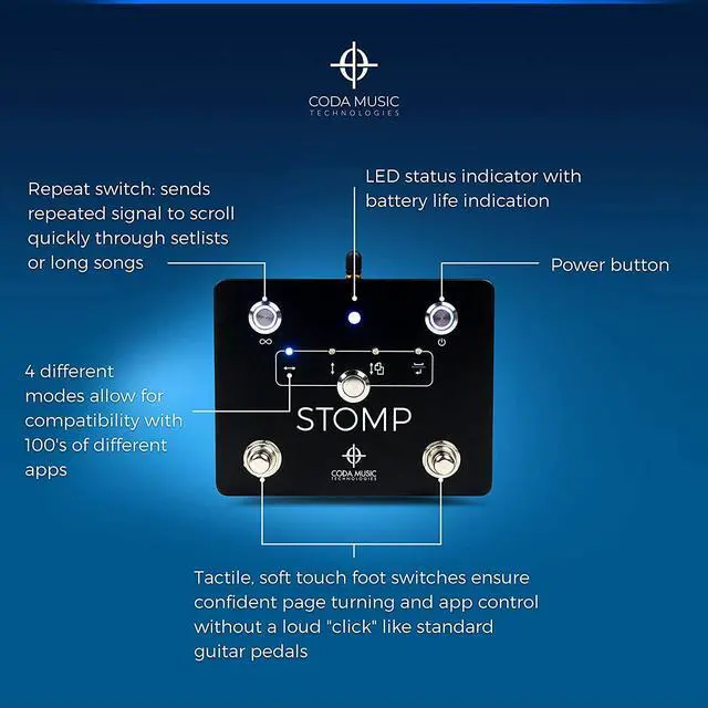 Alt view image 3 of 7 - Stomp Bluetooth Page Turner for iPad & Tablets, Hands-Free Foot Pedal | Wireless Bluetooth Page Turner Pedal Compatible with iOS, Kindle Fire, iPhone, iPad, Mac and Android