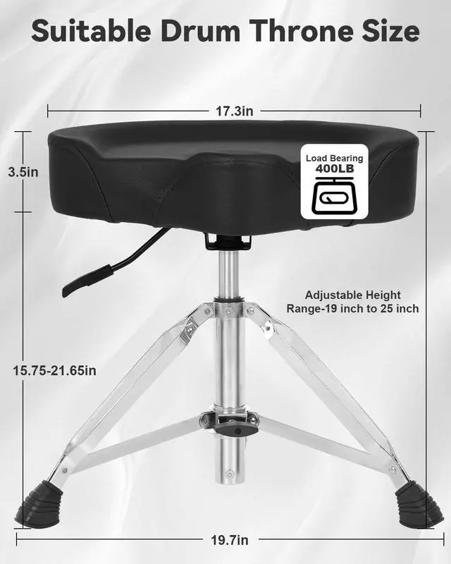 Alt view image 2 of 7 - Hydraulic Drum Throne Black | Nitro Gas Lift Support Easy Adjust Height, Motorcycle wide Saddle Drum Seat,Stable up to 400LB for Heavy Duty Adult Drummers