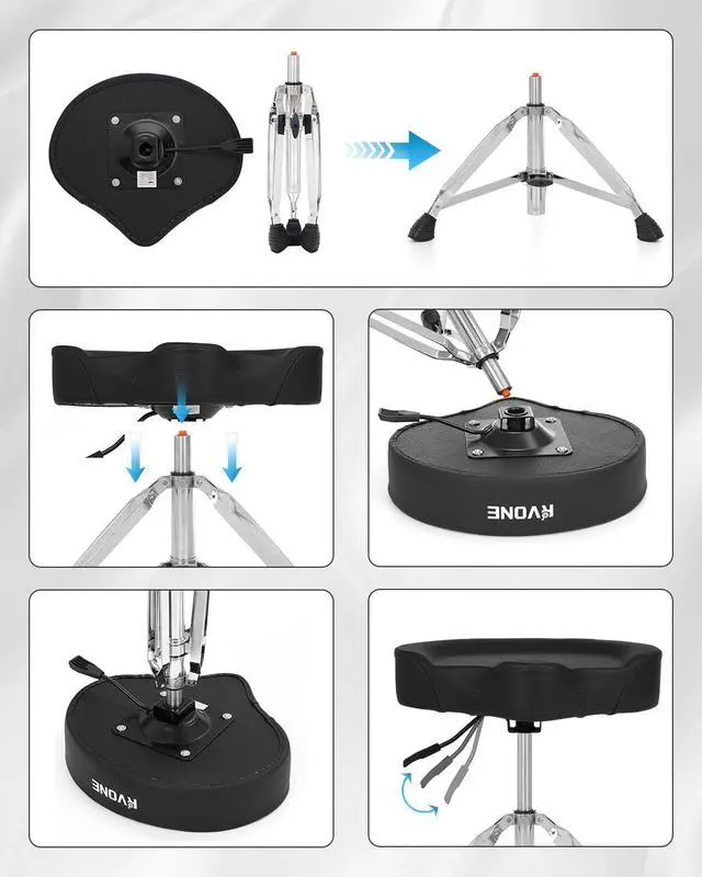Alt view image 5 of 7 - Hydraulic Drum Throne Black | Nitro Gas Lift Support Easy Adjust Height, Motorcycle wide Saddle Drum Seat,Stable up to 400LB for Heavy Duty Adult Drummers