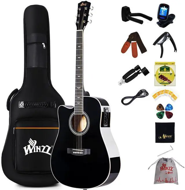 Main image of Electro-Acoustic Guitar for Adults, 4/4 Full Size Beginner Guitar Folk for Children over 12 years (Left Handed Black)