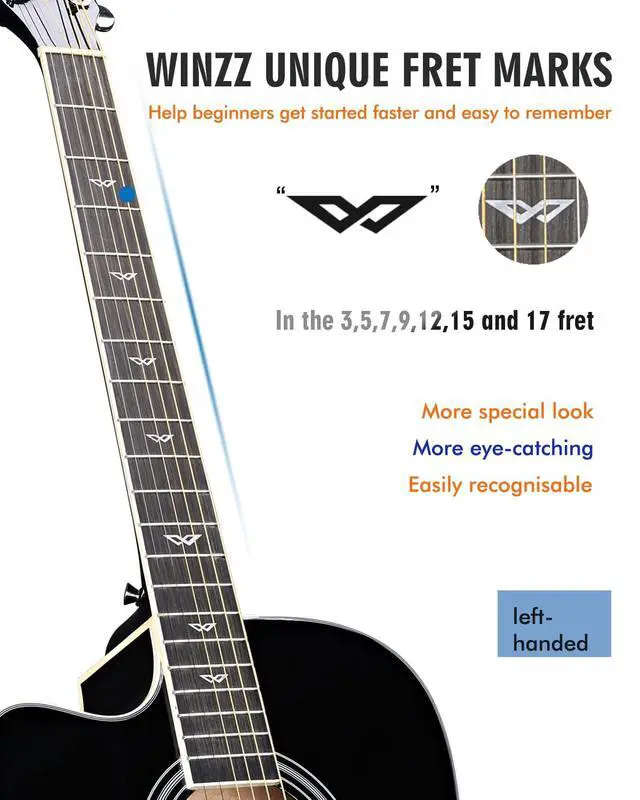 Alt view image 4 of 6 - Electro-Acoustic Guitar for Adults, 4/4 Full Size Beginner Guitar Folk for Children over 12 years (Left Handed Black)