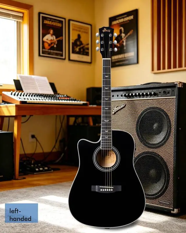 Alt view image 6 of 6 - Electro-Acoustic Guitar for Adults, 4/4 Full Size Beginner Guitar Folk for Children over 12 years (Left Handed Black)