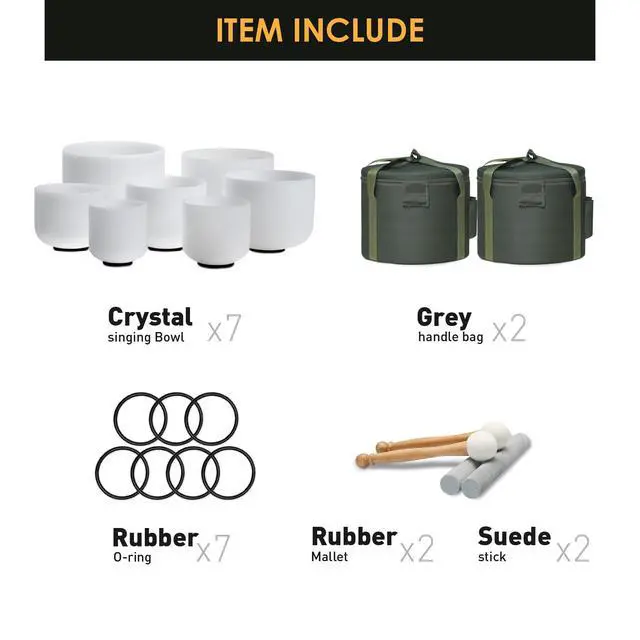 Alt view image 6 of 6 - 432HZ 6-12 Inch Crystal Singing Bowl Set of 7 | Frosted Chakra Quartz Bowl, Sound Healing Meditation,Mindfulness,Relaxation, Includes 2 Case Bags and Rubber Mallets
