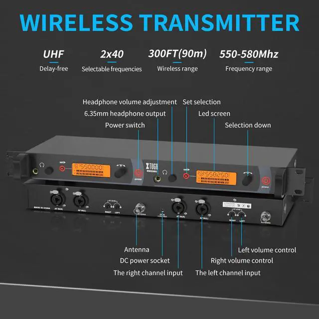 Alt view image 4 of 7 - RW2080 Wireless in Ear Monitor System,4 Bodypacks UHF IEM(902-928mhz) | Wireless IEM System,2*40 Frequencies,300Ft Range,Mono Dual Channel Stage Monitoring for Musicians,Singers,Band,Studio,Church