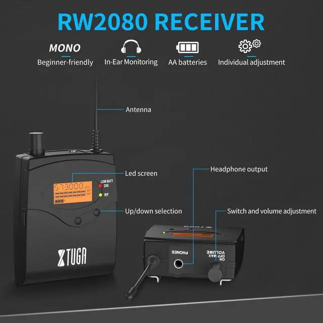 Alt view image 3 of 7 - RW2080 Wireless in Ear Monitor System,4 Bodypacks UHF IEM(902-928mhz) | Wireless IEM System,2*40 Frequencies,300Ft Range,Mono Dual Channel Stage Monitoring for Musicians,Singers,Band,Studio,Church