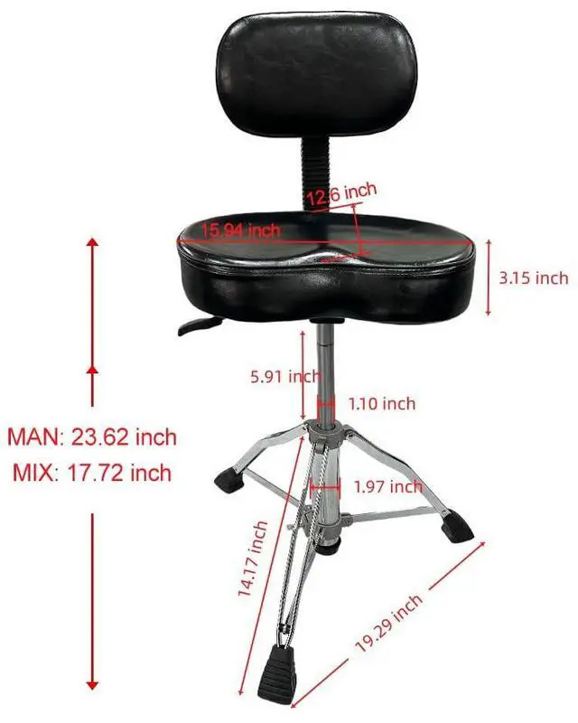 Alt view image 3 of 7 - Hydraulic Drum Throne with Backrest Height Adjustable Heavy Duty Drum Stool Extra Wide Saddle Seat with Non-Slip Base Thick Padded Drum Chair for Adult Drummers Guitar Players