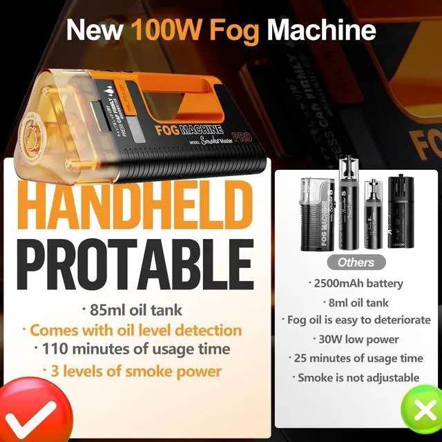 Alt view image 4 of 7 - Rechargeable Portable Fog Machine, SMOKE MASTER PRO 100W Handheld Smoke Machine,Outdoor Remote Control Indoor for Photography,Halloween, Party,Stage Effects, Disinfection or Weddings