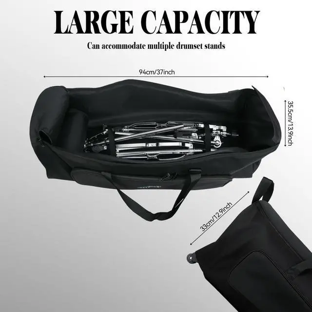 Alt view image 3 of 7 - Drum Hardware Bag with Wheels, Heavy-Duty Rolling Drum Hardware Case for Percussion Stands, Cymbal Stands, Pedals & Drum Accessories, Large Capacity Wheeled Drum Carry Bag