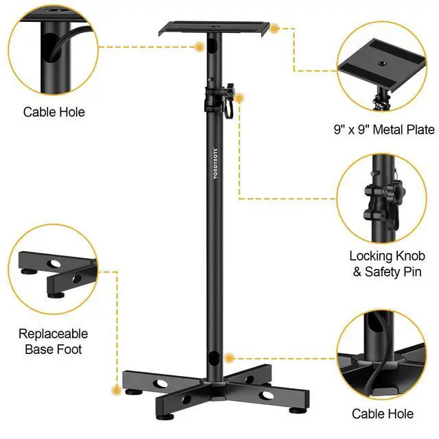 Alt view image 2 of 7 - Studio Monitor Stands Speaker Stands Pair with Cable Management | Adjustable Height 33"-51", Floor Speaker Stand, for Monitor Speakers Laptop Projector CD Player