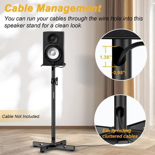 Alt view image 4 of 7 - Studio Monitor Stands Speaker Stands Pair with Cable Management | Adjustable Height 33"-51", Floor Speaker Stand, for Monitor Speakers Laptop Projector CD Player