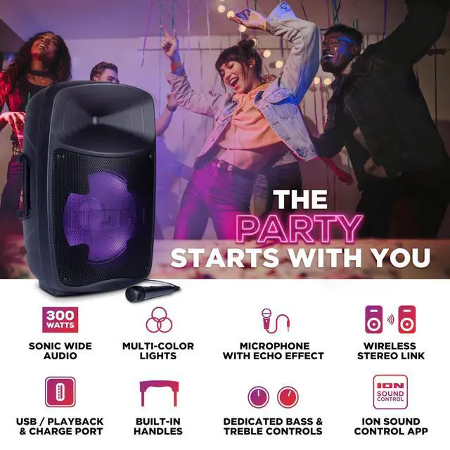 Alt view image 2 of 7 - Pro Glow Ultra 300W Bluetooth PA Party Speaker with Lights | Party Lights, Karaoke Mic, USB Charging and Playback, App Control, for Karaoke and Parties